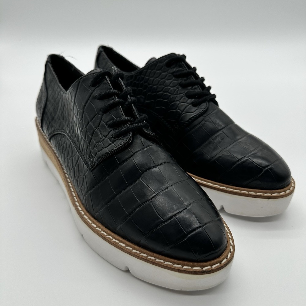 Steve Madden Wrenley Black Croc Embossed Platform Oxford Shoes WREN03S1 Size 11